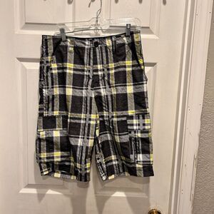 No Fear Plaid Cargo Baggy Pocket Shorts Mens Size‎ 32 Original Classic Y2k Logo